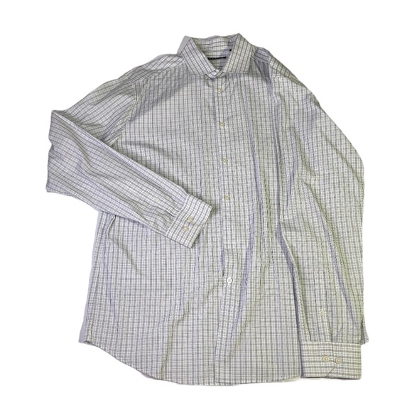 Theory Shirt Men's Size S/M White Plaid Cotton Long Sleeve Button Casual‎ Formal - Picture 1 of 14